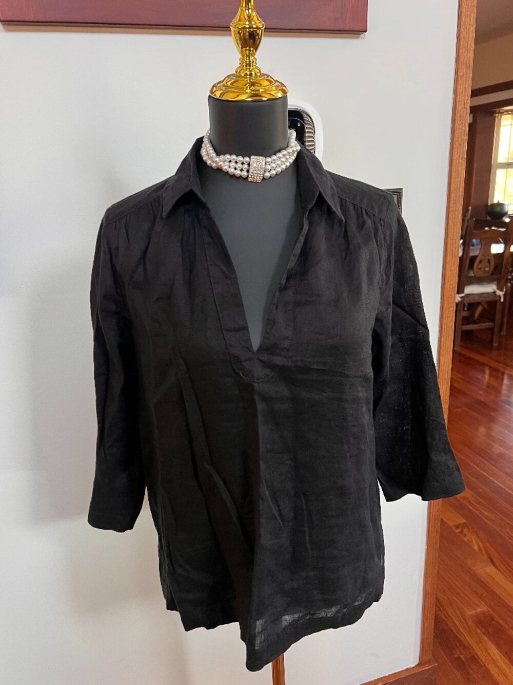 Sigrid Olsen Black Linen Top Sz S